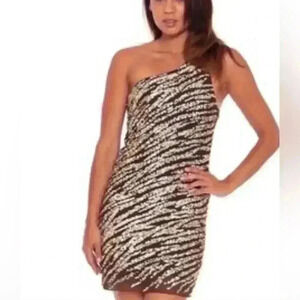 Alice + Olivia Elise One Shoulder Sequin Brown Dress Women's Size Chart For Size